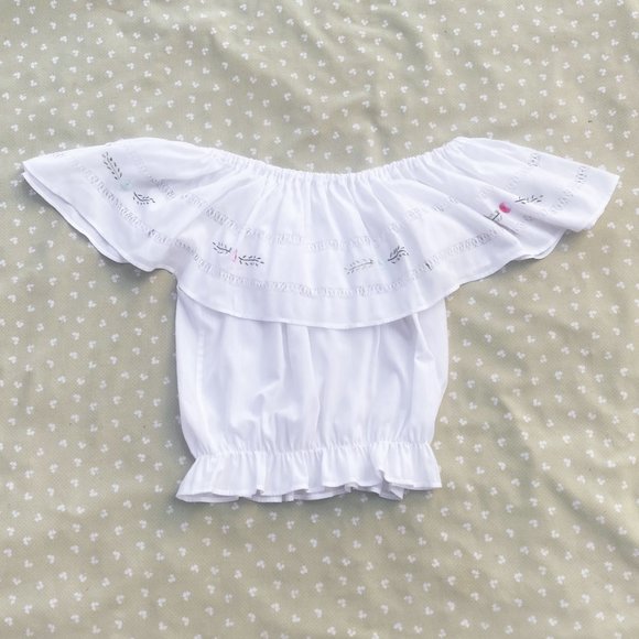 Vintage Off The Shoulder White Cropped Blouse - Picture 2 of 4